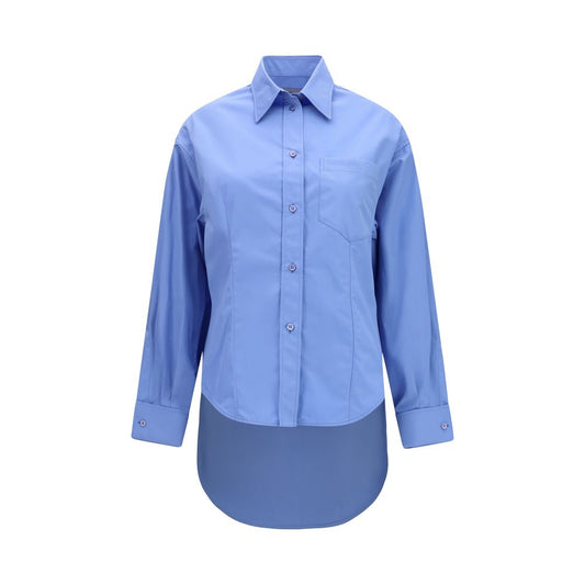 Shirt by Balenciaga for women in cotton blue presents a discerning silhouette, showcasing a sophisticated asymmetric neckline and long-sleeve for a truly discerning finish.