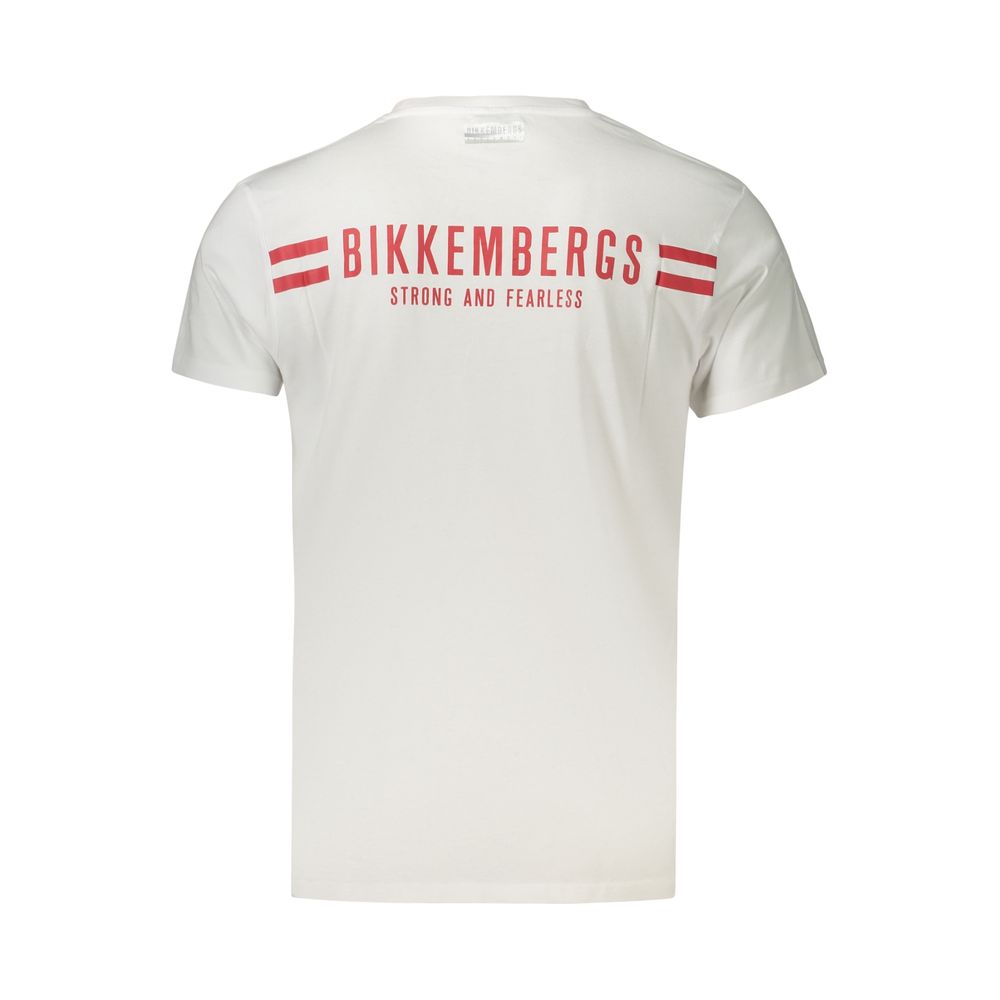 T-Shirt by Bikkembergs for men in cotton white, print & striped showcases a chic silhouette, artfully detailed with a chic crew neckline and for a chic finish.