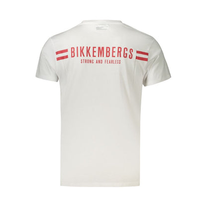 T-Shirt by Bikkembergs for men in cotton white, print & striped showcases a chic silhouette, artfully detailed with a chic crew neckline and for a chic finish.
