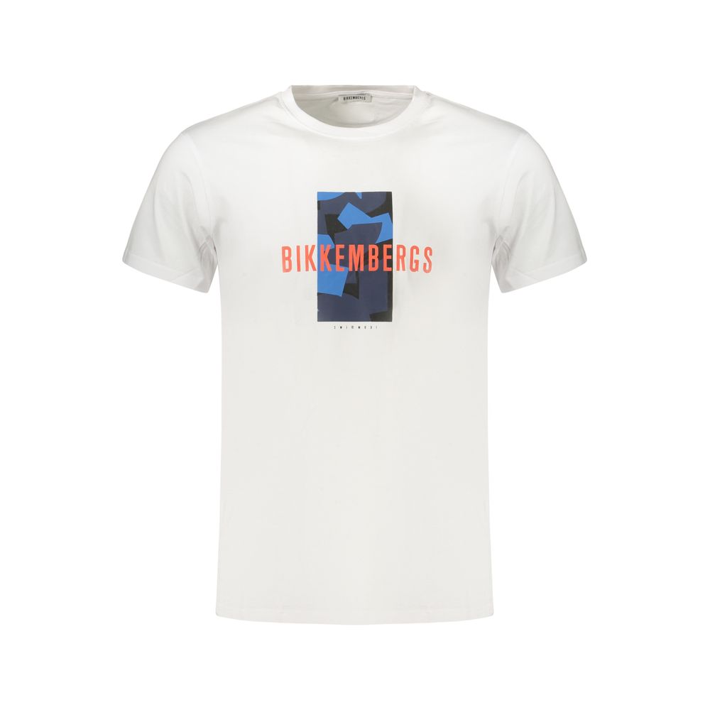 T-Shirt by Bikkembergs for men in cotton white & print showcases a chic silhouette, artfully detailed with a chic crew neckline and for a chic finish.