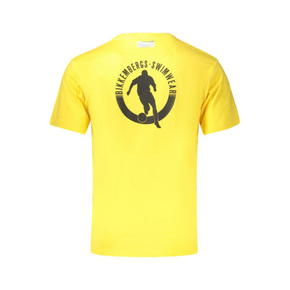T-Shirt by Bikkembergs for men in cotton yellow & print showcases a unassuming silhouette, artfully detailed with a refined crew neckline and unassuming for a sophisticated, contemporary look.