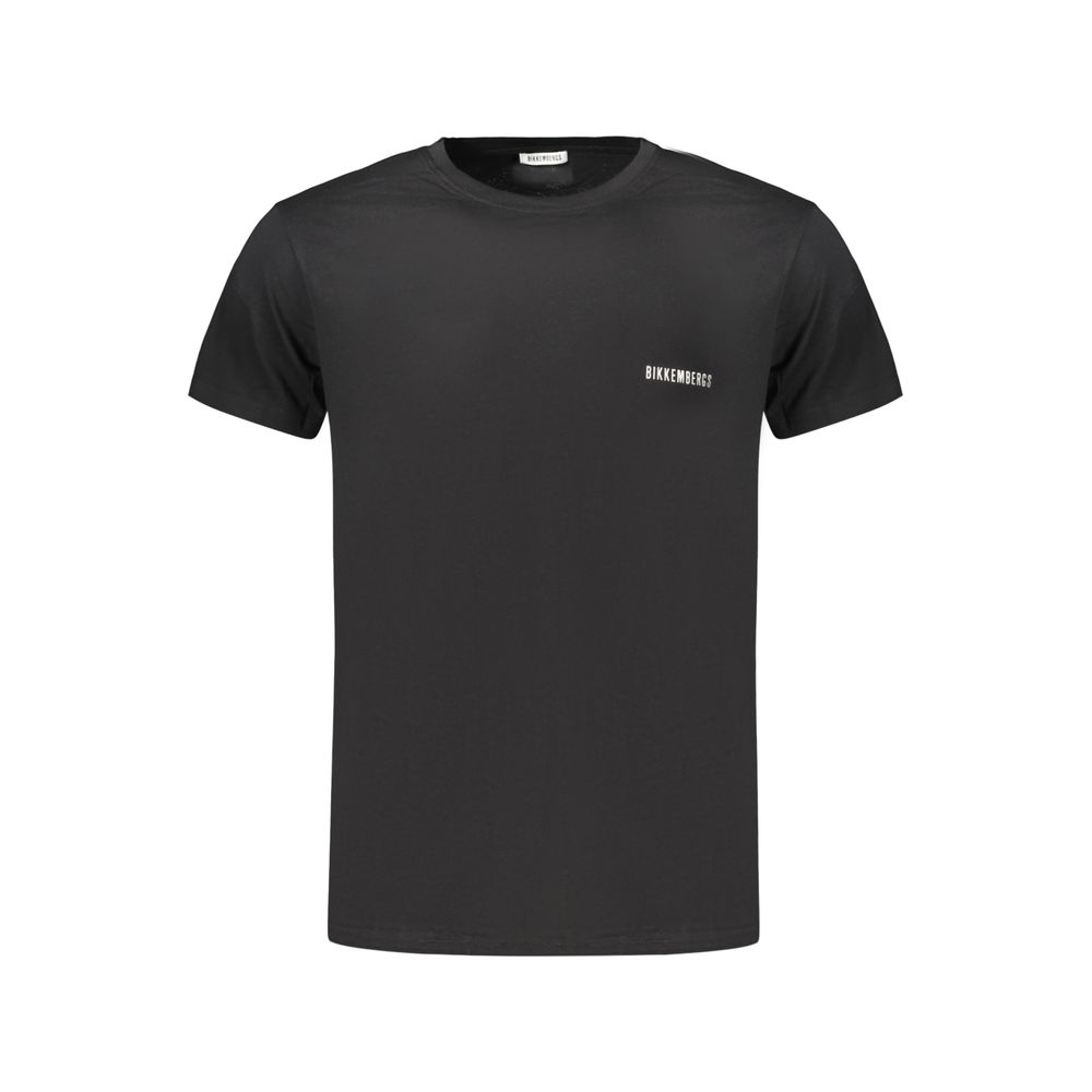 T-Shirt by Bikkembergs for men in cotton black, print & striped showcases a dramatic silhouette, elegantly detailed with a dramatic crew neckline and for a truly dramatic finish.