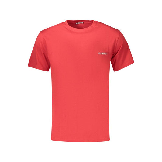 T-Shirt by Bikkembergs for men in cotton red & print showcases a fashionable silhouette, elegantly detailed with a fashionable and crew neckline for a sophisticated, high-fashion look.