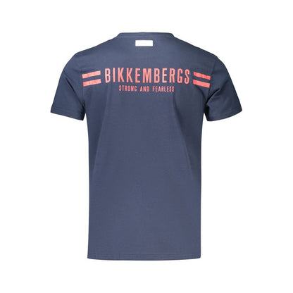T-Shirt by Bikkembergs for men in cotton blue, print & striped showcases a fashionable silhouette, elegantly detailed with a fashionable and crew neckline for a sophisticated, high-fashion look.