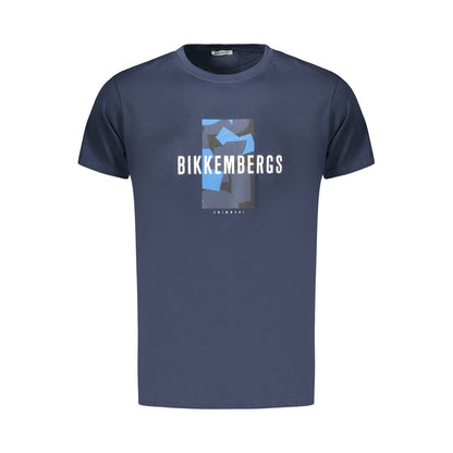T-Shirt by Bikkembergs for men in cotton blue & print showcases a dramatic silhouette, elegantly detailed with a dramatic crew neckline and for a truly dramatic finish.