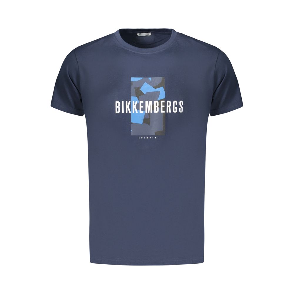T-Shirt by Bikkembergs for men in cotton blue & print features an edgy silhouette, meticulously detailed with a sophisticated and crew neckline for a truly edgy finish.