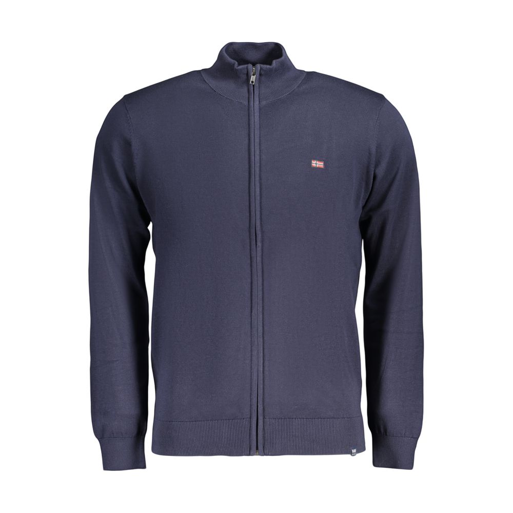 Cardigan by Norway 1963 for men in cotton blue features a dramatic silhouette, showcasing a sophisticated and dramatic detail for a timeless, premium look.