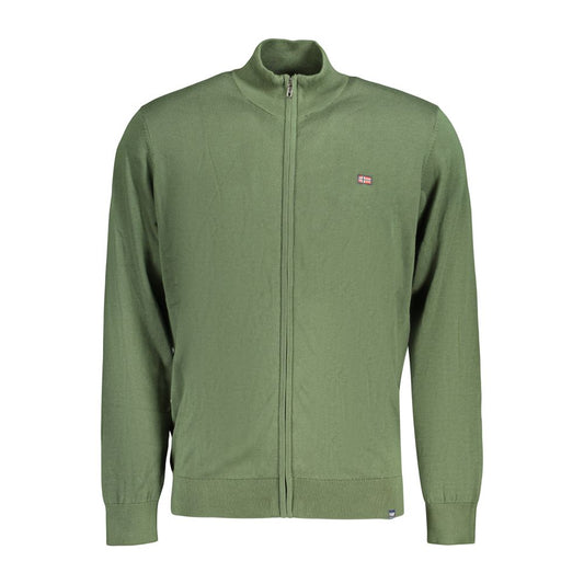 Cardigan by Norway 1963 for men in cotton green features a dramatic silhouette, showcasing a sophisticated and dramatic detail for a timeless, premium look.