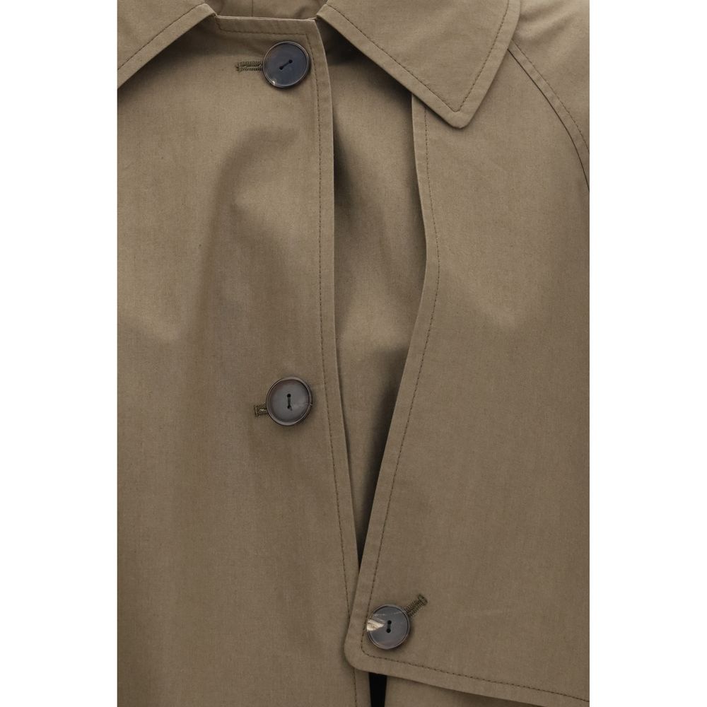 Trench Coat by Calvin Klein for women in calf leather & cotton bicolour presents a utilitarian silhouette, showcasing a utilitarian and sophisticated pockets for a truly utilitarian look.