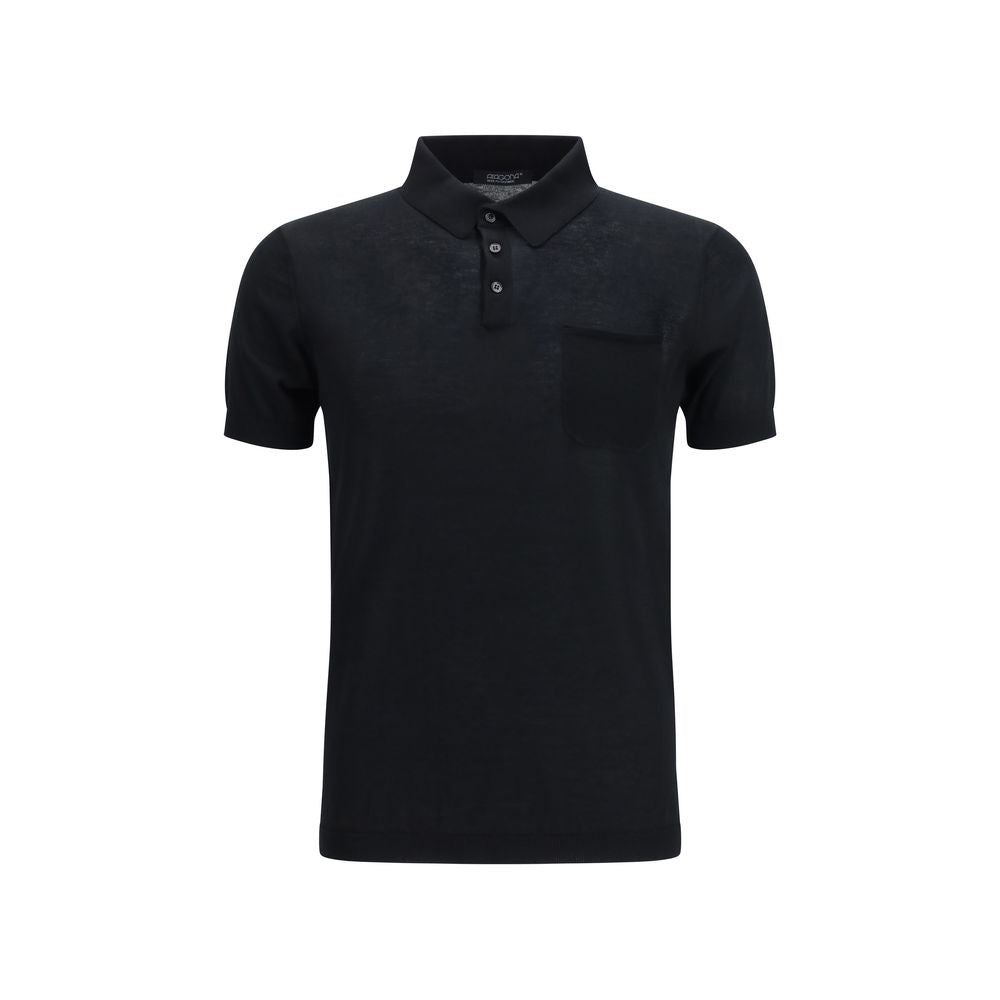 Polo Shirt by Aragona Cashmere for men in cashmere cotton blend black presents a crisp silhouette, artfully detailed with a crisp and crisp .