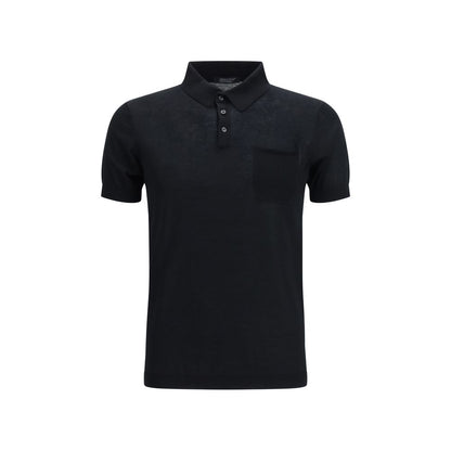 Polo Shirt by Aragona Cashmere for men in cashmere cotton blend black presents a crisp silhouette, artfully detailed with a crisp and crisp .