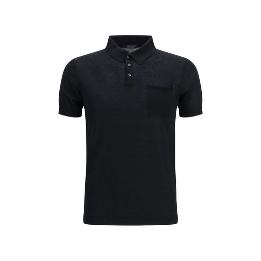Polo Shirt by Aragona Cashmere for men in cashmere cotton blend black presents a crisp silhouette, artfully detailed with a crisp and crisp .