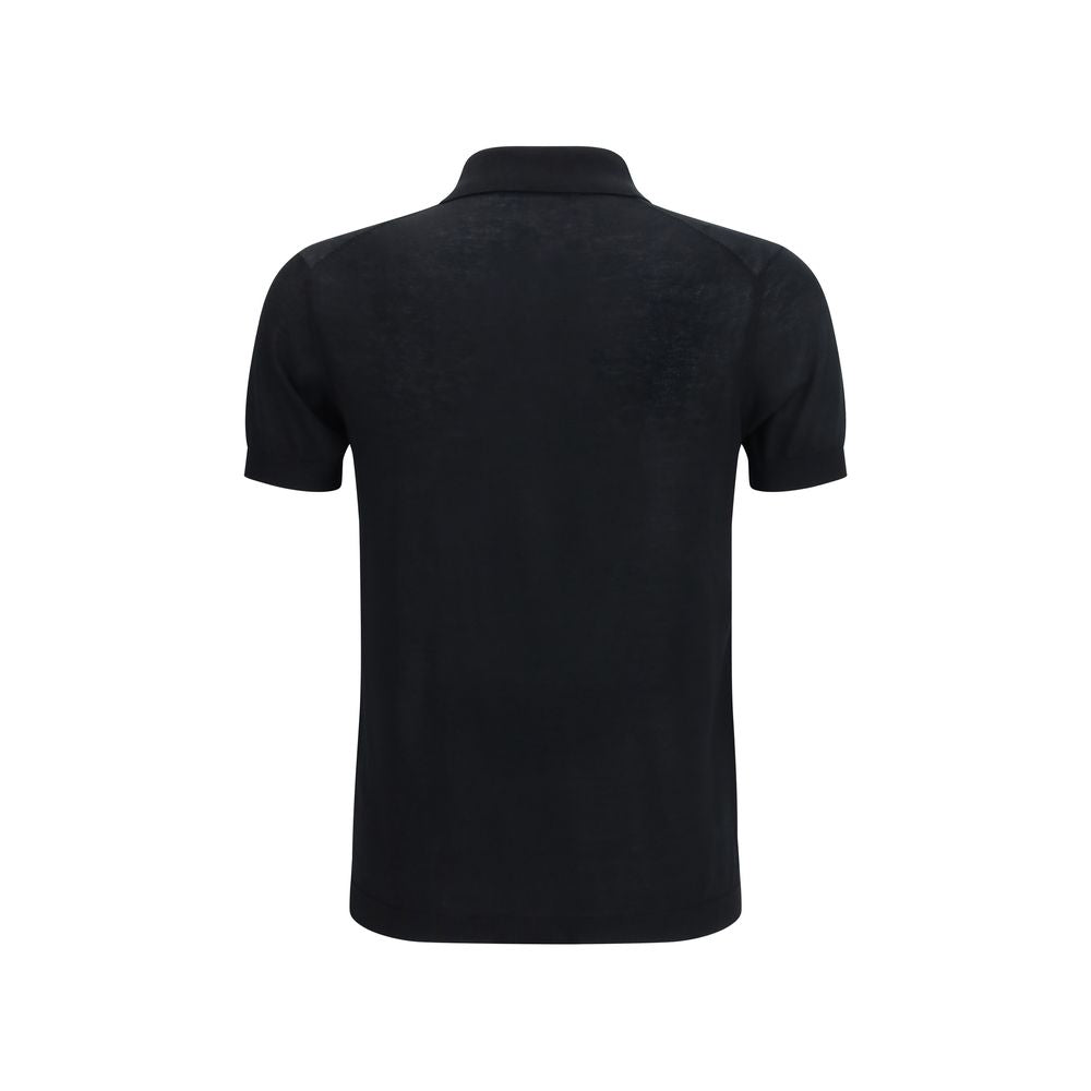 Polo Shirt by Aragona Cashmere for men in cashmere cotton blend black showcases a sharp silhouette, detailed with a refined and sharp for a sophisticated finish.