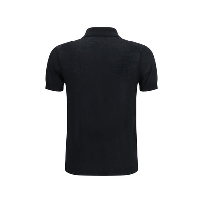 Polo Shirt by Aragona Cashmere for men in cashmere cotton blend black showcases a sharp silhouette, detailed with a refined and sharp for a sophisticated finish.