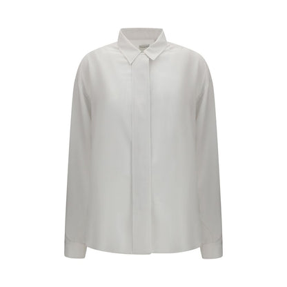 Dress Shirt by Calvin Klein for women in silk white presents a discerning silhouette, showcasing a sophisticated asymmetric neckline and long-sleeve for a truly discerning finish.