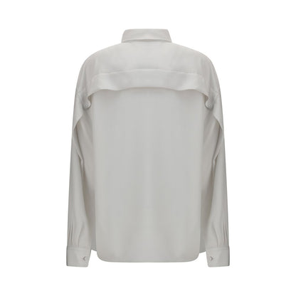 Dress Shirt by Calvin Klein for women in silk white showcases a sharp silhouette, elegantly detailed with a sharp asymmetric neckline and sharp .