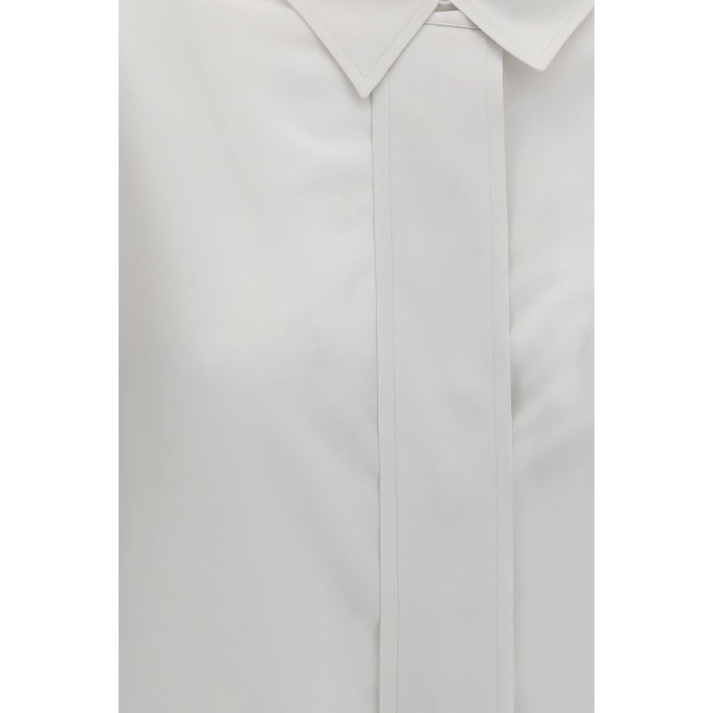 Dress Shirt by Calvin Klein for women in silk white features an architectural silhouette with a refined and elegant for a architectural look.