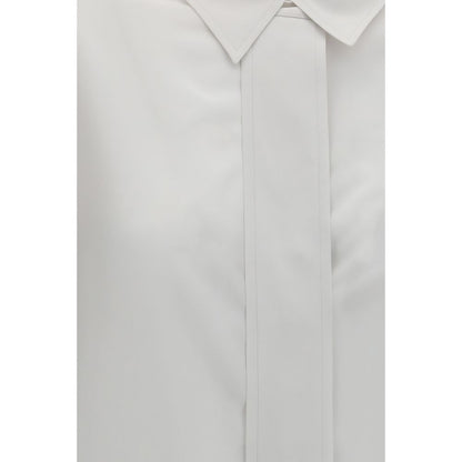 Dress Shirt by Calvin Klein for women in silk white features an architectural silhouette with a refined and elegant for a architectural look.