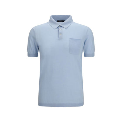 Polo Shirt by Aragona Cashmere for men in cashmere cotton blend blue showcases a enviable silhouette, featuring a refined and for a enviable finish.