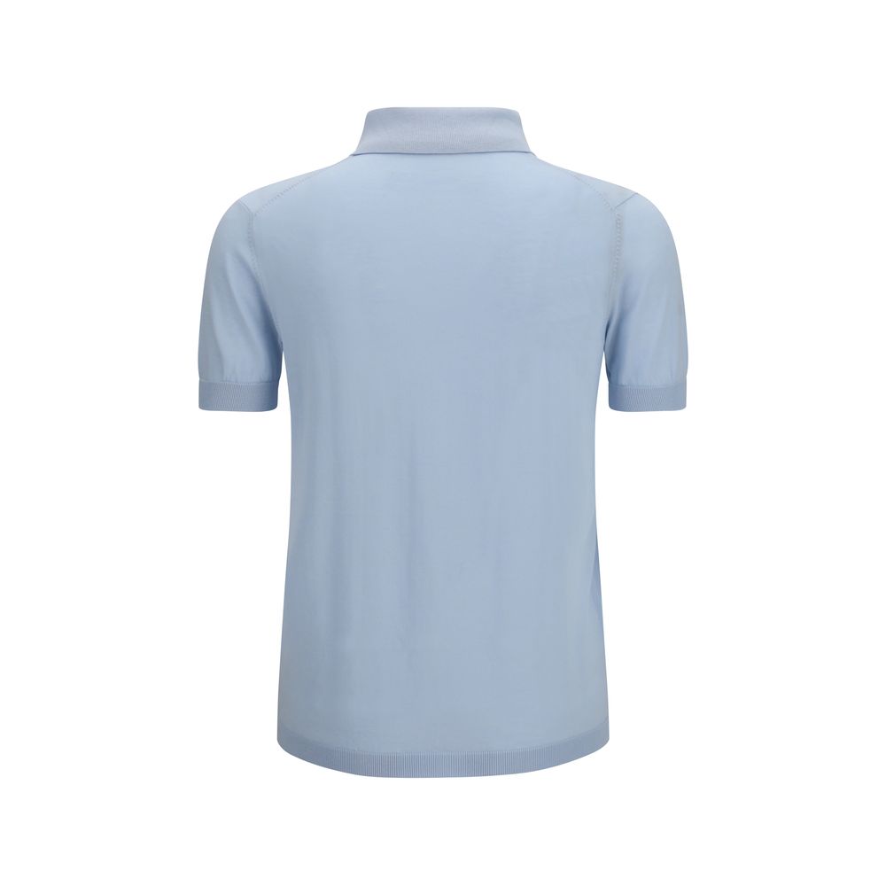 Polo Shirt by Aragona Cashmere for men in cashmere cotton blend blue presents a sleek silhouette, featuring a refined and for a sleek finish.