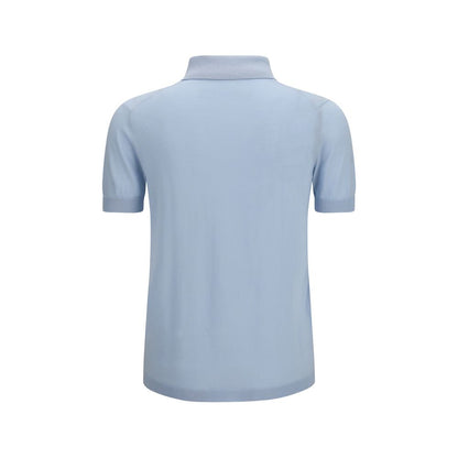 Polo Shirt by Aragona Cashmere for men in cashmere cotton blend blue presents a sleek silhouette, featuring a refined and for a sleek finish.