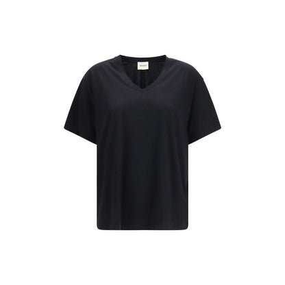 T-Shirt by Khaite for women in cotton black showcases a dramatic silhouette, elegantly detailed with a dramatic v-neck neckline and short-sleeve for a truly dramatic finish.