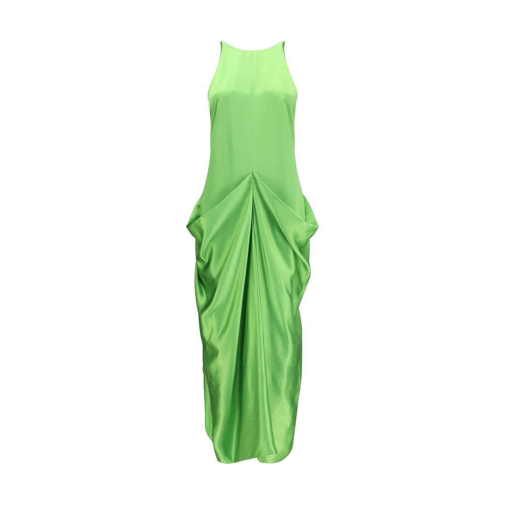 Dress by Khaite for women in cupro viscose silk satin bicolour & copper presents a sinuous silhouette, showcasing a sophisticated halter neckline and sleeveless detailed with a sinuous long for a refined finish.