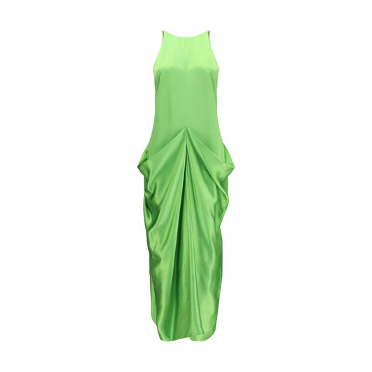Dress by Khaite for women in cupro viscose silk satin bicolour & copper presents a sinuous silhouette, showcasing a sophisticated halter neckline and sleeveless detailed with a sinuous long for a refined finish.