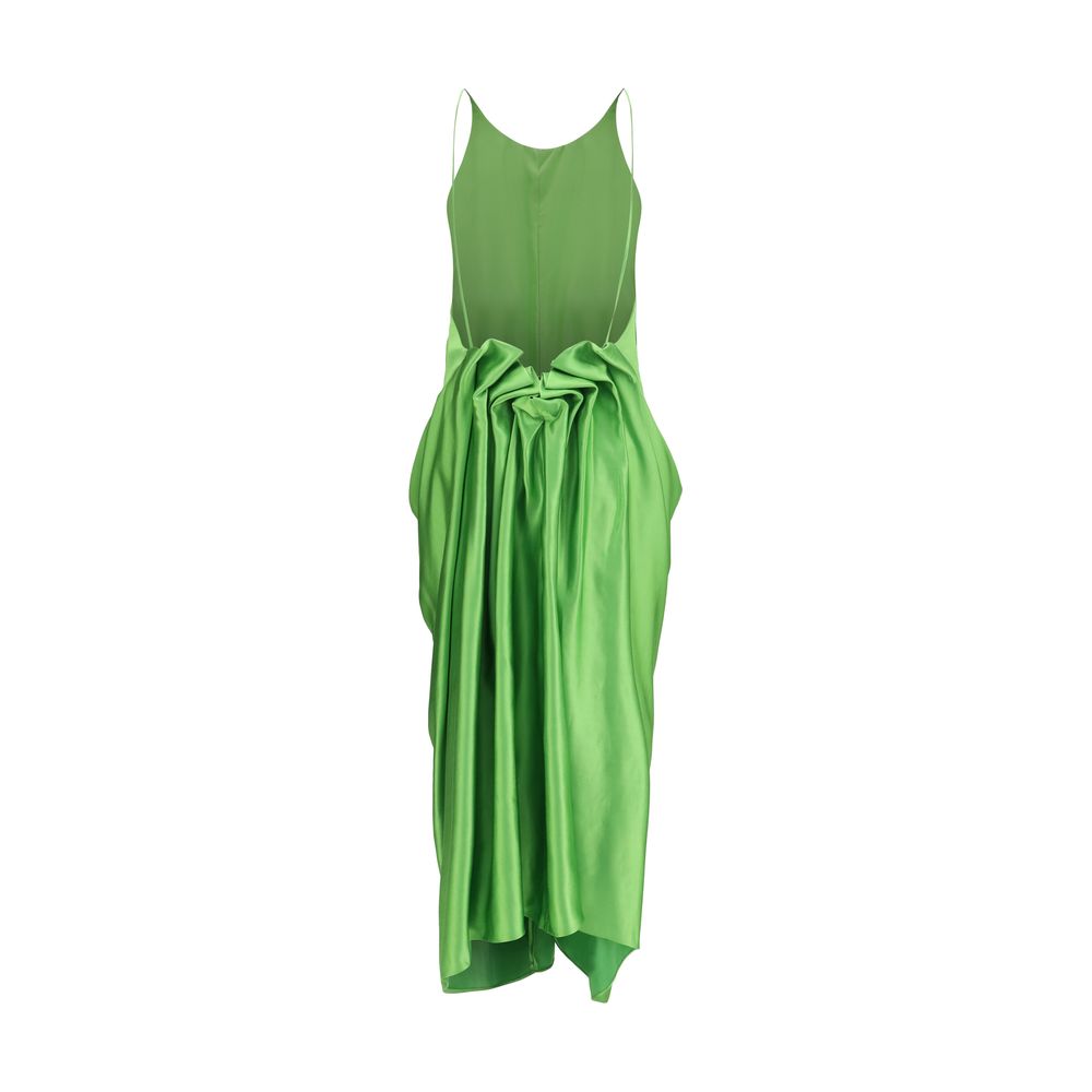 Dress by Khaite for women in cupro viscose silk satin bicolour & copper features an sultry silhouette defined by a halter neckline and , falling to an sultry long for a sultry look.