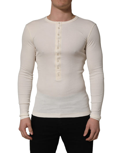 Dolce & Gabbana White Long Sleeves Henley Pullover Sweater
