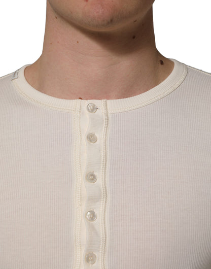 Dolce & Gabbana White Long Sleeves Henley Pullover Sweater