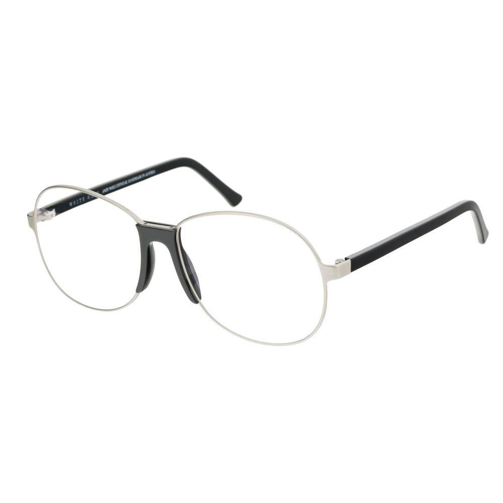 Eyeglasses Frames by Andy Wolf for unisex in silver showcases a reflective silhouette, artfully incorporating a sophisticated silver coloured frame with a distinct full-frame frame design.