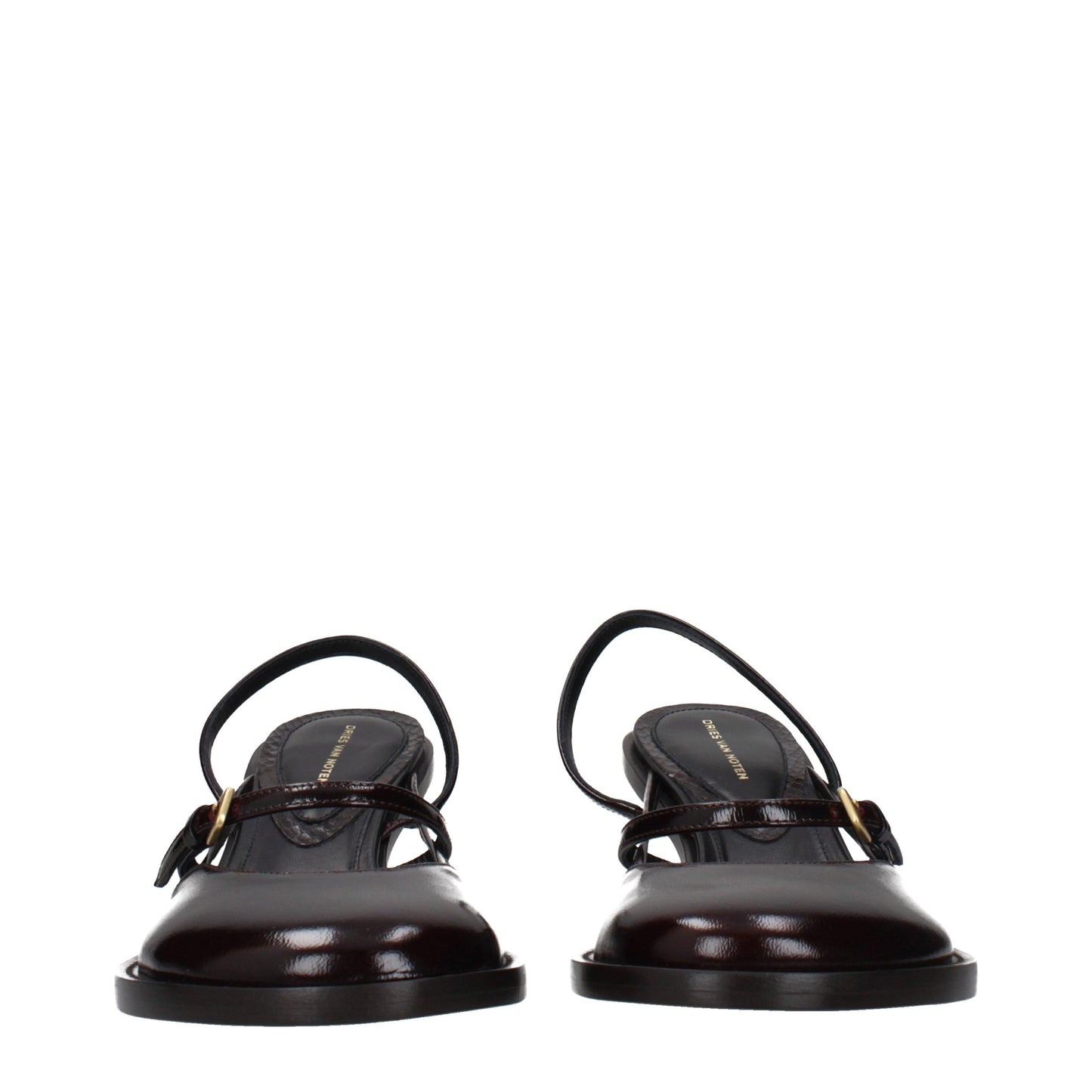 Flat Sandals by Dries Van Noten for women in leather brown presents a sculptural silhouette, showcasing the Women's Leather Flat Sandals design with a sculptural flat and for a premium look.