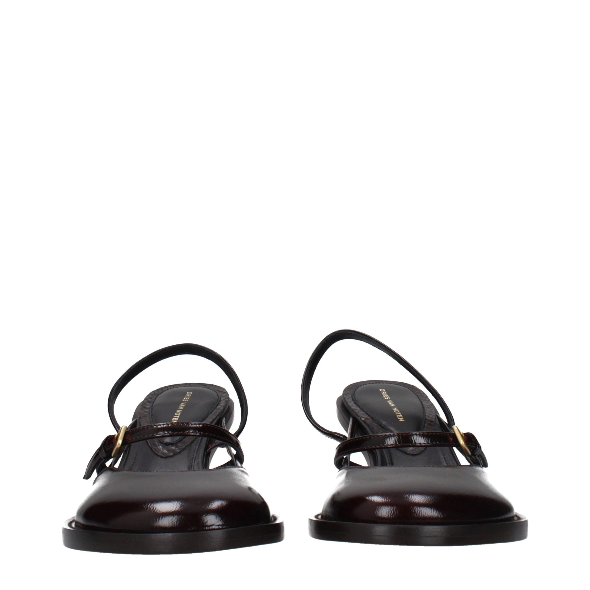 Flat Sandals by Dries Van Noten for women in leather brown presents a sculptural silhouette, showcasing the Women's Leather Flat Sandals design with a sculptural flat and for a premium look.