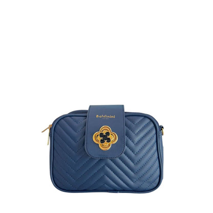 Compact Crossbody Handbag by Baldinini Trend for women in polyurethane blue & gold features a transformative elegance silhouette, showcasing a secure zipper, organized built-in-compartments, and versatile crossbody-strap, shoulder-strap & adjustable-strap for a transformative elegance look.