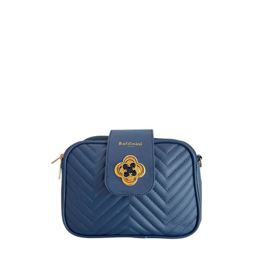 Compact Crossbody Handbag by Baldinini Trend for women in polyurethane blue & gold features a transformative elegance silhouette, showcasing a secure zipper, organized built-in-compartments, and versatile crossbody-strap, shoulder-strap & adjustable-strap for a transformative elegance look.