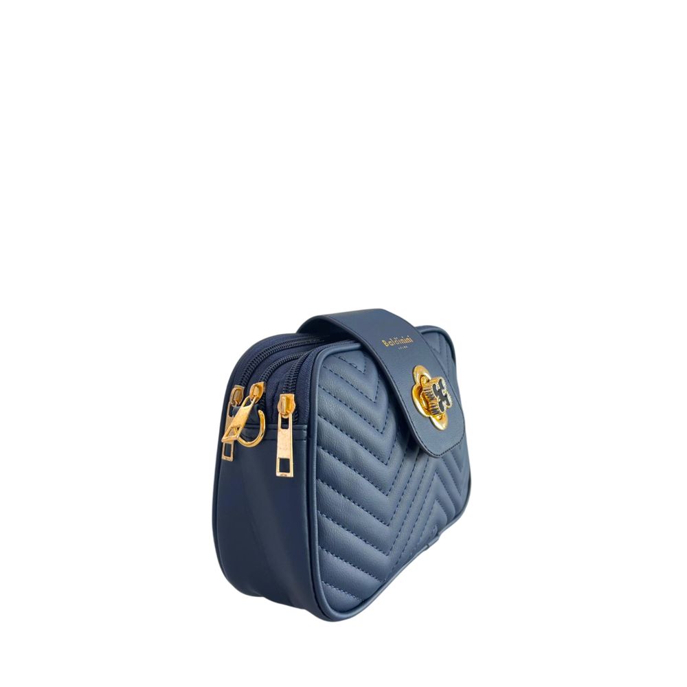 Compact Crossbody Handbag by Baldinini Trend for women in polyurethane blue & gold showcases a versatile sophistication silhouette, featuring a secure zipper, versatile sophistication built-in-compartments, and versatile crossbody-strap, shoulder-strap & adjustable-strap for a versatile sophistication finish.