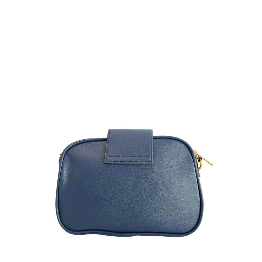 Compact Crossbody Handbag by Baldinini Trend for women in polyurethane blue & gold showcases a versatile sophistication silhouette, featuring a secure zipper, versatile sophistication built-in-compartments, and versatile crossbody-strap, shoulder-strap & adjustable-strap for a versatile sophistication finish.