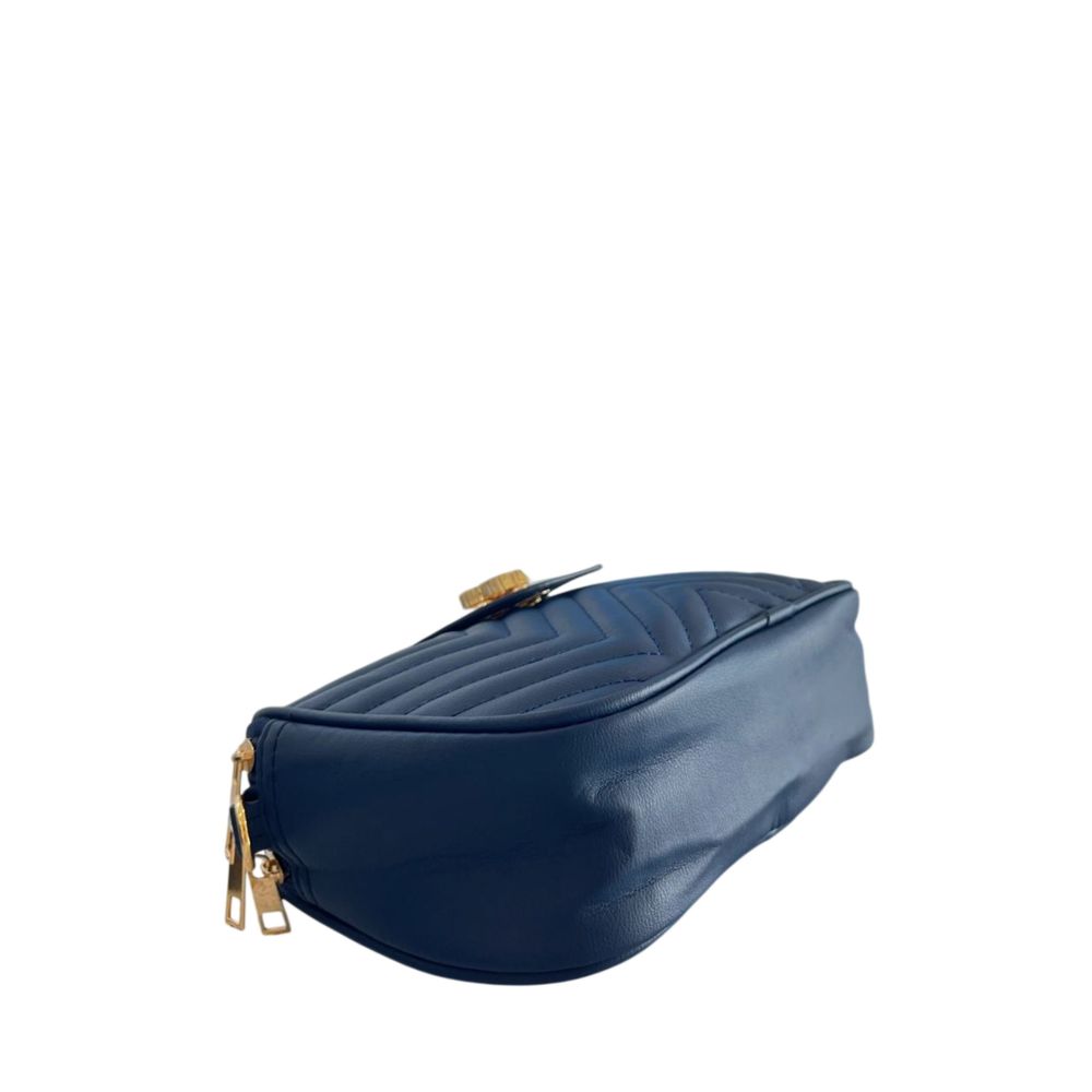 Compact Crossbody Handbag by Baldinini Trend for women in polyurethane blue & gold features an multi-faceted design with a secure zipper, ample built-in-compartments, and versatile crossbody-strap, shoulder-strap & adjustable-strap for a multi-faceted finish.