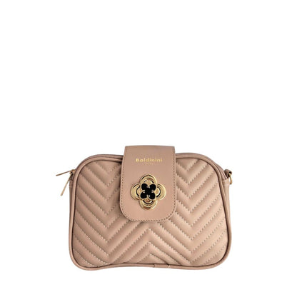 Crossbody Handbag by Baldinini Trend for women in polyurethane beige & gold features a versatile chic silhouette, meticulously detailed with a secure zipper, ample built-in-compartments, and versatile crossbody-strap, shoulder-strap & adjustable-strap.