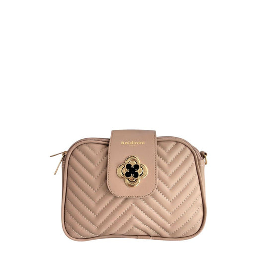 Crossbody Handbag by Baldinini Trend for women in polyurethane beige & gold features a versatile chic silhouette, meticulously detailed with a secure zipper, ample built-in-compartments, and versatile crossbody-strap, shoulder-strap & adjustable-strap.