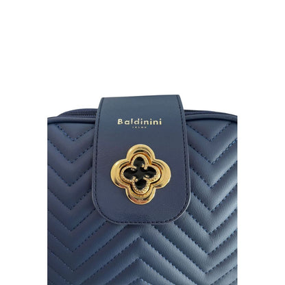 Compact Crossbody Handbag by Baldinini Trend for women in polyurethane blue & gold features a transformative sophistication silhouette, showcasing a secure zipper, ample built-in-compartments, and versatile crossbody-strap, shoulder-strap & adjustable-strap for a transformative sophistication look.