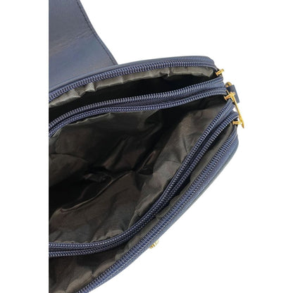 Compact Crossbody Handbag by Baldinini Trend for women in polyurethane blue & gold features a transformative elegance silhouette, showcasing a secure zipper, organized built-in-compartments, and versatile crossbody-strap, shoulder-strap & adjustable-strap for a transformative elegance look.