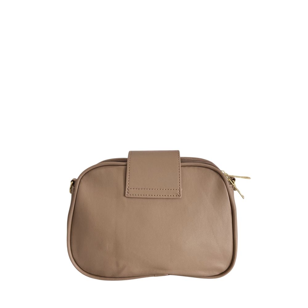 Crossbody Handbag by Baldinini Trend for women in polyurethane beige & gold features a versatile chic silhouette, meticulously detailed with a secure zipper, ample built-in-compartments, and versatile crossbody-strap, shoulder-strap & adjustable-strap.