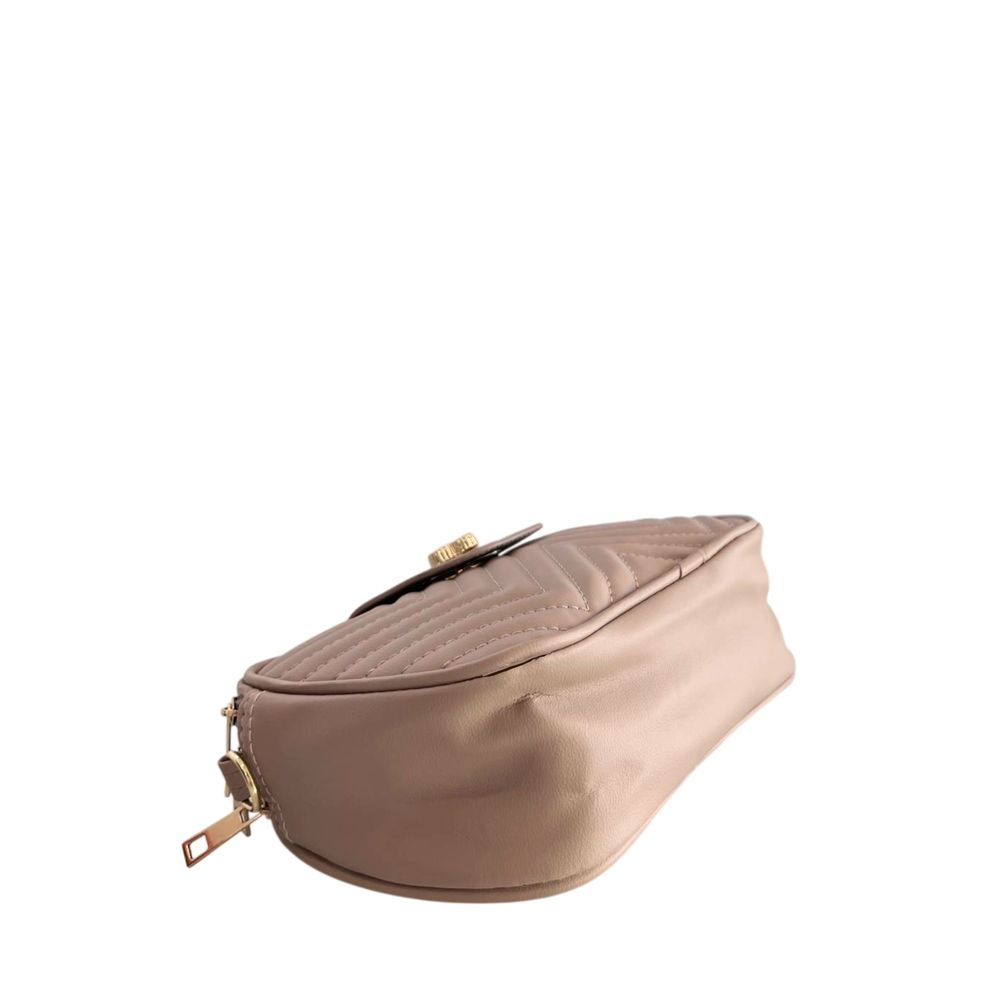 Crossbody Handbag by Baldinini Trend for women in polyurethane beige & gold features a multifaceted silhouette, showcasing a secure zipper and multifaceted built-in-compartments with versatile crossbody-strap, shoulder-strap & adjustable-strap for multifaceted style.