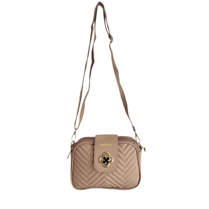 Crossbody Handbag by Baldinini Trend for women in polyurethane beige & gold features an versatile silhouette, showcasing a secure zipper and versatile built-in-compartments with versatile crossbody-strap, shoulder-strap & adjustable-strap for a versatile finish.