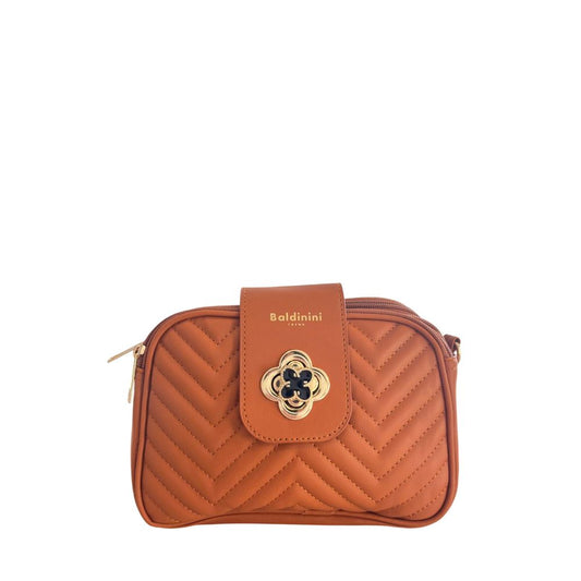 Compact Crossbody Handbag by Baldinini Trend for women in polyurethane brown & gold features a transformative sophistication silhouette, showcasing a secure zipper, ample built-in-compartments, and versatile crossbody-strap, shoulder-strap & adjustable-strap for a transformative sophistication look.