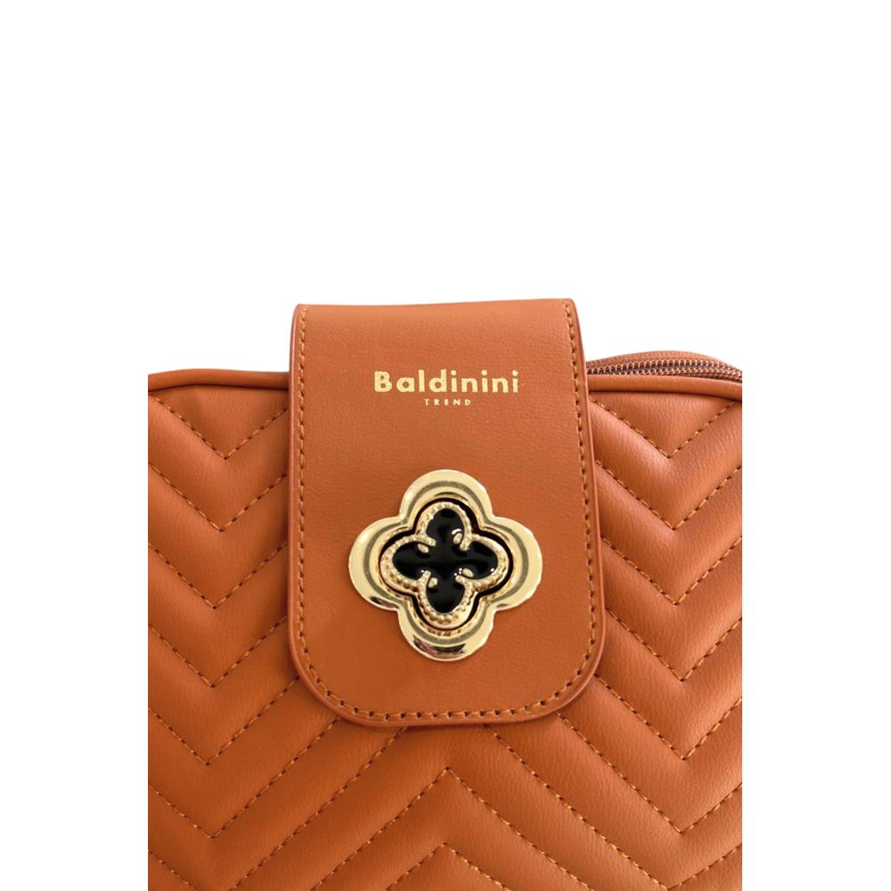 Compact Crossbody Handbag by Baldinini Trend for women in polyurethane brown & gold showcases a versatile sophistication silhouette, featuring a secure zipper, versatile sophistication built-in-compartments, and versatile crossbody-strap, shoulder-strap & adjustable-strap for a versatile sophistication finish.