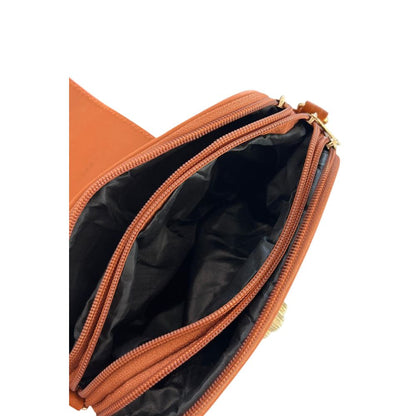 Compact Crossbody Handbag by Baldinini Trend for women in polyurethane brown & gold features a transformative elegance silhouette, showcasing a secure zipper, organized built-in-compartments, and versatile crossbody-strap, shoulder-strap & adjustable-strap for a transformative elegance look.
