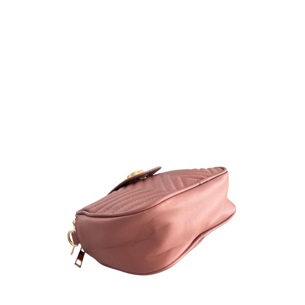 Compact Crossbody Handbag by Baldinini Trend for women in polyurethane gold, multicolor & pink features a versatile chic silhouette, meticulously detailed with a secure zipper, ample built-in-compartments, and versatile crossbody-strap, shoulder-strap & adjustable-strap.